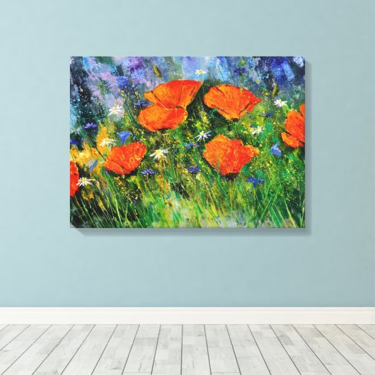 Oranje klaprozen 79 canvas afdruk (Insitu (Houten vloer))