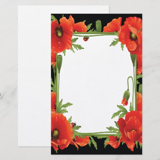 Oranje klaprozen Briefpapier (Voorkant / Achterkant)