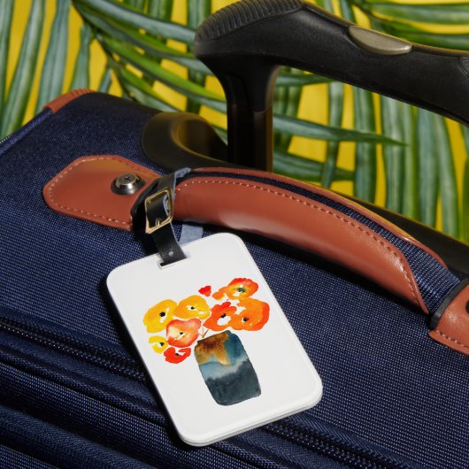 Oranje klaprozen waterverf bagagelabel (Voorkant Insitu 1)