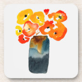 Oranje klaprozen waterverf bier onderzetter (Voorkant)