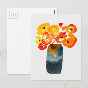 Oranje klaprozen waterverf briefkaart