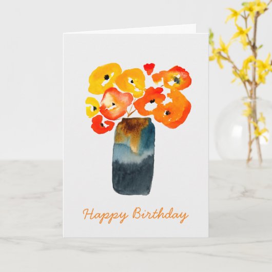 Oranje klaprozen waterverf kaart (Gele Bloem)