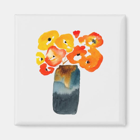 Oranje klaprozen waterverf magneet (Voorkant)