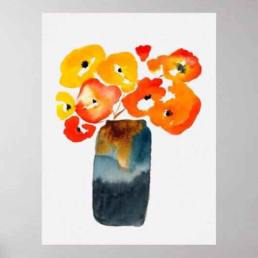 Oranje klaprozen waterverf poster (Voorkant)