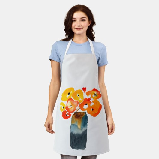 Oranje klaprozen waterverf schort (Gedragen)