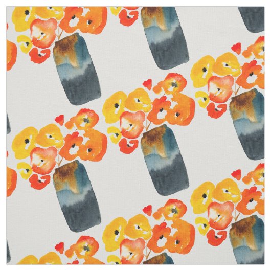 Oranje klaprozen waterverf stof (Swatch)