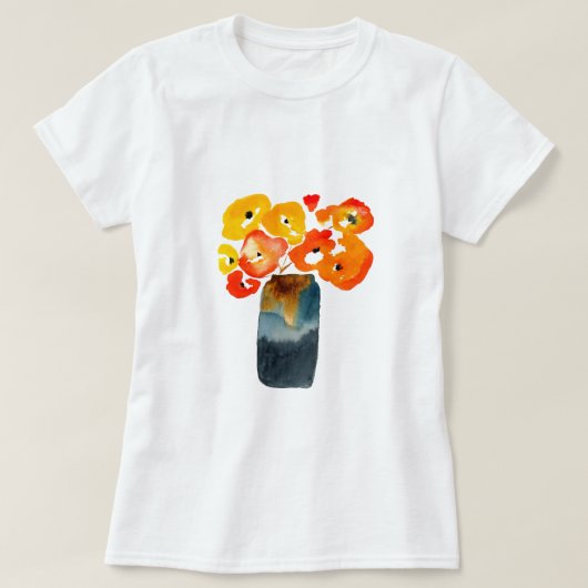 Oranje klaprozen waterverf t-shirt (Design voorkant)