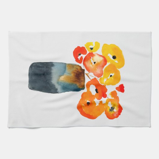 Oranje klaprozen waterverf theedoek (Horizontaal)