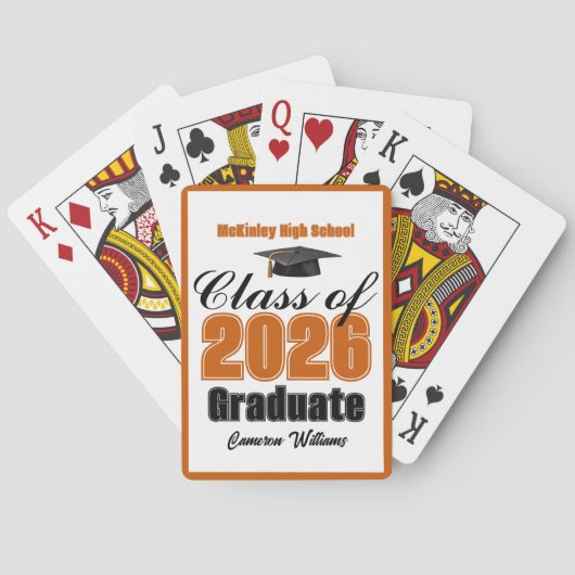 Oranje Klas van 2026 Aangepaste Afstudeerfeest Pokerkaarten (Achterkant)