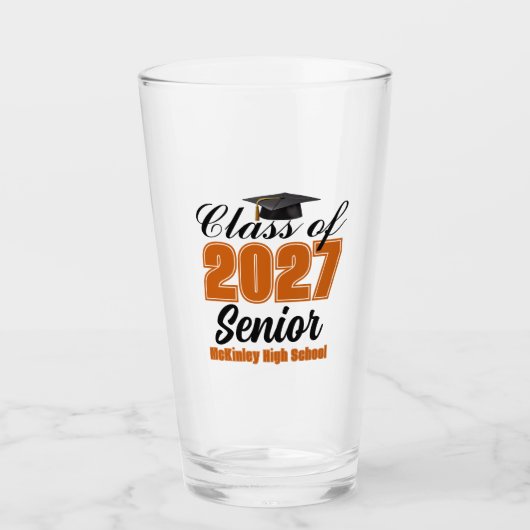 Oranje Klas van 2027 Senior Aangepaste Middelbare Glas (Voorkant)
