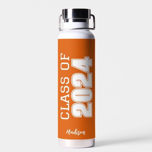 Oranje Klasse van 2024 Gepersonaliseerd Afstuderen Waterfles (Achterkant)