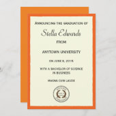 Oranje klassieke afstudeeraankondiging aankondiging (Voorkant / Achterkant)