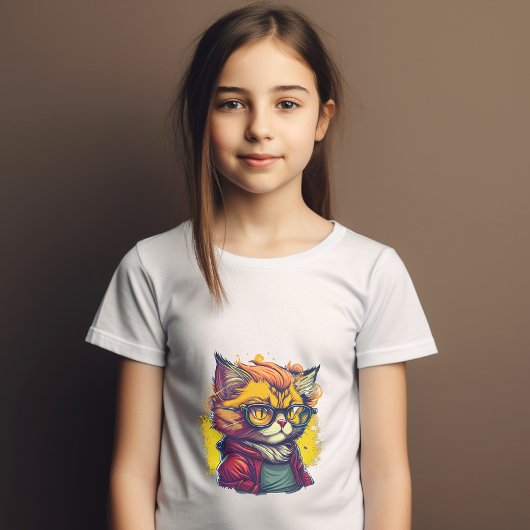 Oranje kleefkat in rode jassen en bril t-shirt