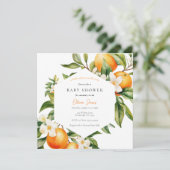 Oranje kleine cutie Baby shower uitnodiging (Staand voorkant)