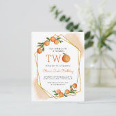 Oranje kleine Cutie Citrus 2e verjaardag Invi Briefkaart (Staand voorkant)