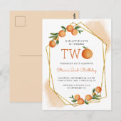 Oranje kleine Cutie Citrus 2e verjaardag Invi Briefkaart (Voorkant / Achterkant)