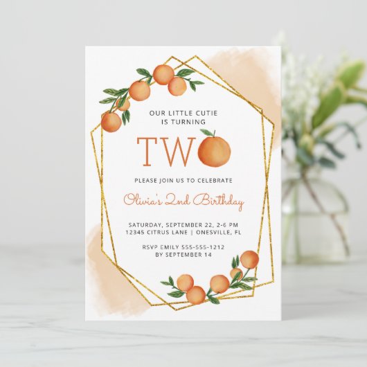 Oranje kleine Cutie Citrus 2e verjaardag Kaart (Staand voorkant)