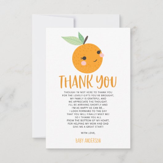 Oranje kleine cutie citrus Baby shower dank u Kaart (Voorkant)