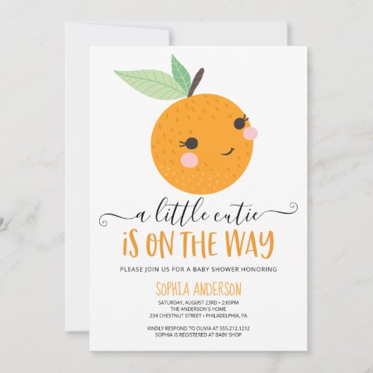Oranje Kleine Cutie Citrus Modern Baby shower Kaart (Voorkant)