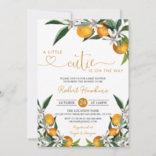 Oranje Kleine Cutie is onderweg naar Baby shower I Kaart (Voorkant)