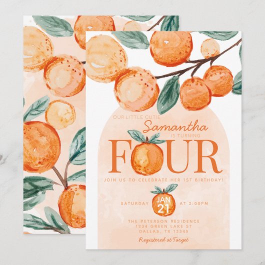 Oranje kleine Cutie VIR 4e verjaardag Kaart (Voorkant / Achterkant)