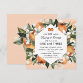 Oranje kleine Cuties Twins Birthday Party Kaart (Voorkant / Achterkant)