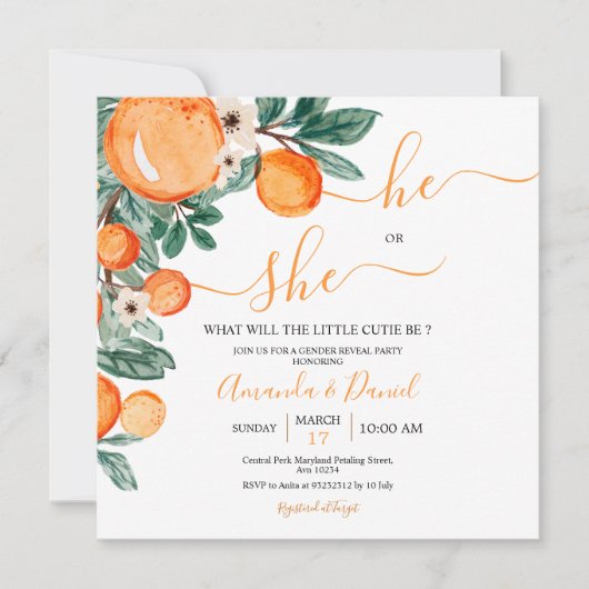 Oranje kleine das Hij of zij onthullen Kaart (Voorkant)