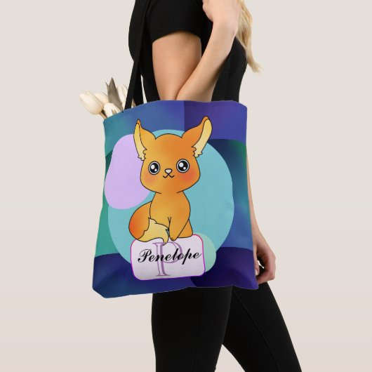 Oranje kleine Kawaii-zitting Fox Tote Bag (Dichtbij)