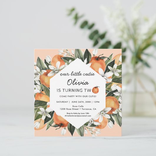 Oranje Kleine Moppie 2e Verjaardagsfeest Uitnodigi Kaart (Staand voorkant)