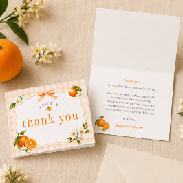 Oranje Kleine Moppie Gingham Patroon Baby Shower Bedankkaart