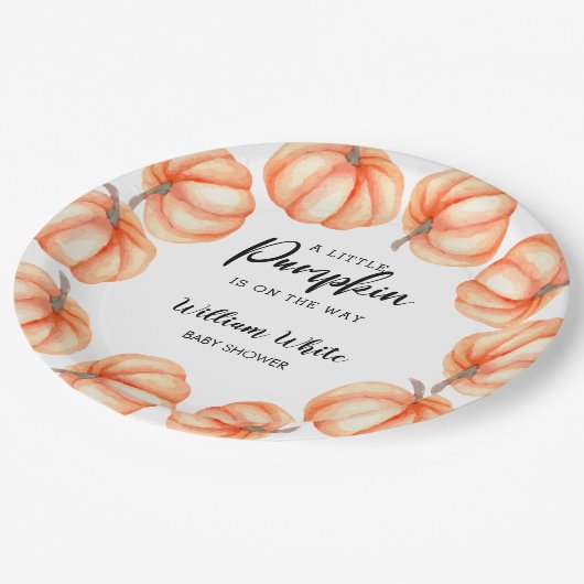 Oranje kleine pompoen Halloween Herfst Baby shower Papieren Bordje (Gekanteld)