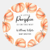 Oranje kleine pompoen Halloween Herfst Baby shower Ronde Sticker (Voorkant)