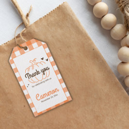 Oranje kleine pompoenneutraal Baby shower dank Cadeaulabel