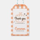 Oranje kleine pompoenneutraal Baby shower dank Cadeaulabel (Voorkant)