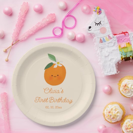 Oranje kleine schattige verjaardagsfeestje papieren bordje (Feest)