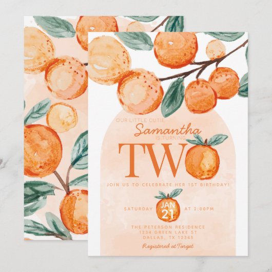 Oranje kleine stropdas die TWEE 2e verjaardag gaat Kaart (Voorkant / Achterkant)