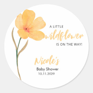 Oranje Kleine Wilde Bloem Op Weg Baby Shower Ronde Sticker