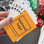 Oranje kleur Business Merk op speelkaarten<br><div class="desc">speelkaarten met oranje kleur achtergrond. Pas het aan door uw bedrijfsnaam te typen en uw zakelijke logo te uploaden. Pas het aan en neem het op in uw promotieproducten, weggeefartikelen of geschenken aan uw klanten of klanten, een marketingstrategie om uw bedrijf te adverteren of om uw merknaam te promoten. speelkaarten...</div>