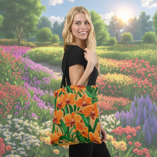 Oranje kleur orchidee Canvas tas