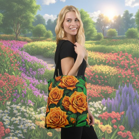Oranje kleur Roos Flower Canvas tas