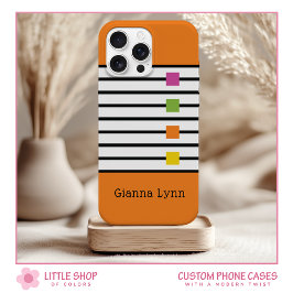 Oranje Kleurblok Zwarte Strepen Monogram iPhone 15 Case