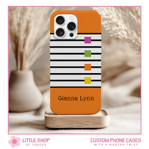 Oranje Kleurblok Zwarte Strepen Monogram iPhone 15 Case