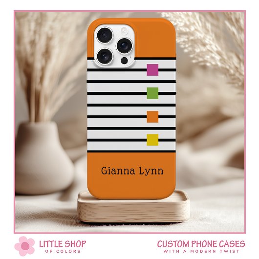 Oranje Kleurblok Zwarte Strepen Monogram Case-Mate iPhone Case