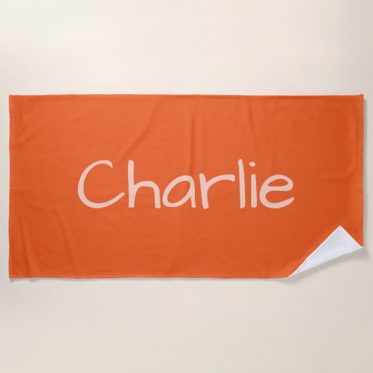 Oranje kleurenhanddoek Aangepaste naam Strandlaken (Voorkant)