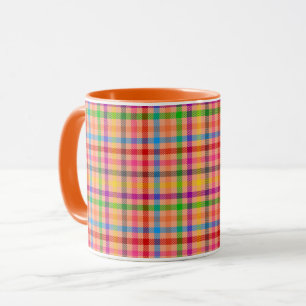 Oranje Kleurrijk Gingham Schotse Ruit Patroon Mok