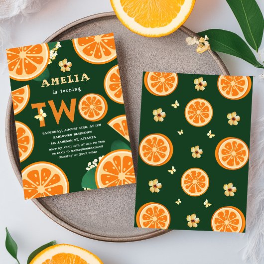 Oranje kleurrijke citrus kind tweede verjaardag kaart