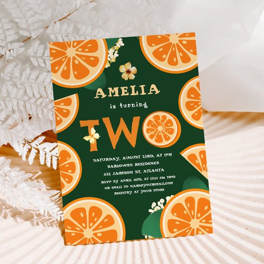 Oranje kleurrijke citrus kind tweede verjaardag kaart