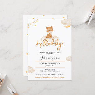 Oranje Knuffelige Vos Baby Shower Uitnodiging