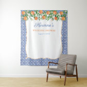 Oranje kobalt Blue Wedding Shower Fotoachtergrond Wandkleed (In situ)