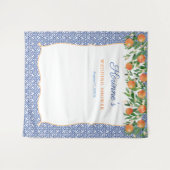 Oranje Kobaltblauwe Trouw Bruiloft Foto Achtergron Wandkleed (Voorkant (horizontaal))